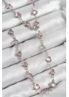 Pirinç Pembe Zirkon Taşlı Kalp Model Gümüş Renk Kadın Y Kolye