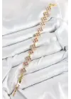 Pirinç Pembe Zirkon Taşlı Yonca Model Gold Renk VIP Seri Kadın Bileklik