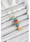 Pirinç Rainbow Balık Model Zirkon Taşlı Gold Renk Kadın Kolye