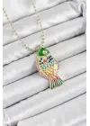 Pirinç Rainbow Balık Model Zirkon Taşlı Gold Renk Kadın Kolye