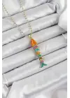Pirinç Rainbow Balık Model Zirkon Taşlı Gold Renk Kadın Kolye
