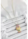 Pirinç Rainbow Balık Model Zirkon Taşlı Gold Renk Kadın Kolye