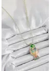 Pirinç Rainbow Balık Model Zirkon Taşlı Gold Renk Kadın Kolye