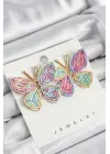 Pirinç Rainbow Kelebek Model Gold Renk Kadın Hasır Küpe