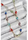 Pirinç Renkli Zirkon Taşlı Damla Model Gold Renk Kadın Y Kolye