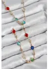 Pirinç Renkli Zirkon Taşlı Model Gold Renk Kadın Y Kolye