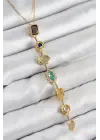 Pirinç Renkli Zirkon Taşlı Model Gold Renk Kadın Y Kolye