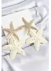 Pirinç Sallantılı Krem Deniz Yıldızı Model Gold Renk Hasır Küpe