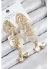 Pirinç Sallantılı Sedefli Balık Model Gold Renk Kadın Küpe
