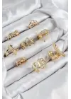Pirinç Sarmal Ve Yıldız Model Gold Renk Kadın Yüzük Kombin Set