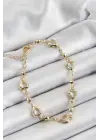 Pirinç Şeffaf Kalp Model Gold Renk Zirkon Taşlı Kadın Bileklik
