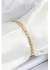 Pirinç Sıralı Çit Model Zirkon Taşlı Gold Renk VİP Seri Kadın Bileklik