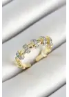 Pirinç Sıralı Daire Figürlü Zirkon Taşlı Gold Renk Ayarlanabilir Kadın Yüzük