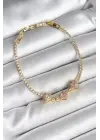 Pirinç Sıralı Pembe Kalp Figürlü Zirkon Taşlı Gold Renk Kadın Bileklik