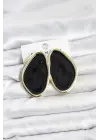 Çelik Siyah Mineli Damla Model Vintage Plaka Kadın Küpe