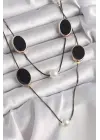 Pirinç Siyah  Zincir İnci Detaylı Çoklu  Çelik Kolye