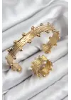 Pirinç Topcuk Model Gold Renk Bileklik Yüzük Set