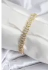 Pirinç VIP Seri Gold Renk Oval Sıralı Kadın Bileklik