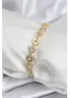 Pirinç VIP Seri Gold Renk Sıralı Kalp Model Kadın Bileklik