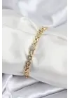 Pirinç VIP Seri Gold Renk Zincir Model Kalpli Zirkon Taşlı Kadın Bileklik