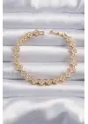 Pirinç Vip Seri Gold Renk Zirkon Taşlı Çiçek Model Bileklik