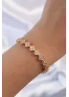 Pirinç Vip Seri Gold Renk Zirkon Taşlı Çiçek Model Bileklik