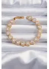 Pirinç Vip Seri Gold Renk Zirkon Taşlı Kalp Model Bileklik