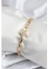 Pirinç VIP Seri Gold Renk Zirkon Taşlı Yıldız Model Kadın Bileklik