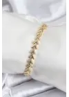 Pirinç VIP Seri Gold Zirkon Taşlı Balık Sırtı Model Kadın Bileklik