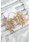 Pirinç Yaprak Model Gold Renk Kadın Küpe