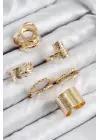 Pirinç Yaprak Model Gold Renk Kadın Yüzük Kombin Set