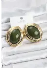 Çelik Yeşil Badem Model Vintage Gold Kadın Küpe