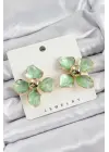 Pirinç Yeşil Çiçek Vintage Model Gold Renk Kadın Küpe