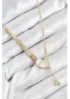 Pirinç Yılan Model Gold Renk Asansörlü Kadın Kolye