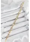 Pirinç Zincir Model Zirkon Taşlı Gold Renk VİP Seri Kadın Bileklik