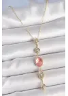 Pirinç Zincir Pembe Gold Renk Zirkon Taşlı Y Kolye