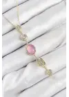 Pirinç Zincir Pembe Gold Renk Zirkon Taşlı Y Kolye