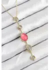 Pirinç Zincir Pembe Gold Renk Zirkon Taşlı Y Kolye