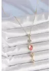 Pirinç Zincir Pembe Gold Renk Zirkon Taşlı Y Kolye