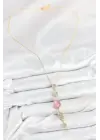 Pirinç Zincir Pembe Gold Renk Zirkon Taşlı Y Kolye