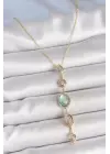 Pirinç Zincir Su Yeşili Gold Renk Zirkon Taşlı Y Kolye