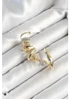 Çelik Zirkon Taş Kaplamalı Sarmal Figürlü Gold Renk Kadın Sağ Kıkırdak Küpe