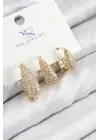 Pirinç Zirkon Taşlı 3lü Damla Model Gold Renk Kadın Küpe