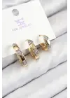 Pirinç Zirkon Taşlı 3lü Halka Model Gold Ve Gümüş Renk Kadın Küpe