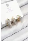 Pirinç Zirkon Taşlı 3lü Halka Model Gold Ve Gümüş Renk Kadın Küpe