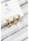 Pirinç Zirkon Taşlı 3lü Halka Yıldız Model Gold Ve Gümüş Renk Kadın Küpe