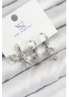 Pirinç Zirkon Taşlı 3lü Kuş Model Gümüş Renk Kadın Küpe