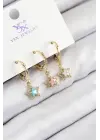 Pirinç Zirkon Taşlı 3lü Renkli Yıldız Model Gold Renk Kadın Küpe