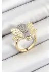 Pirinç Zirkon Taşlı Arı Model Gümüş Ve Gold Renk Kadın Yüzük