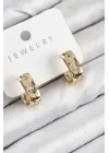 Pirinç Zirkon Taşlı Ay Desenli Model Gold Renk Kadın Küpe